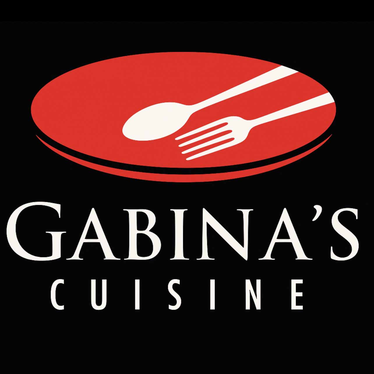 Gabina's Cuisine logo with a red plate featuring a white spoon and fork above the restaurant name.