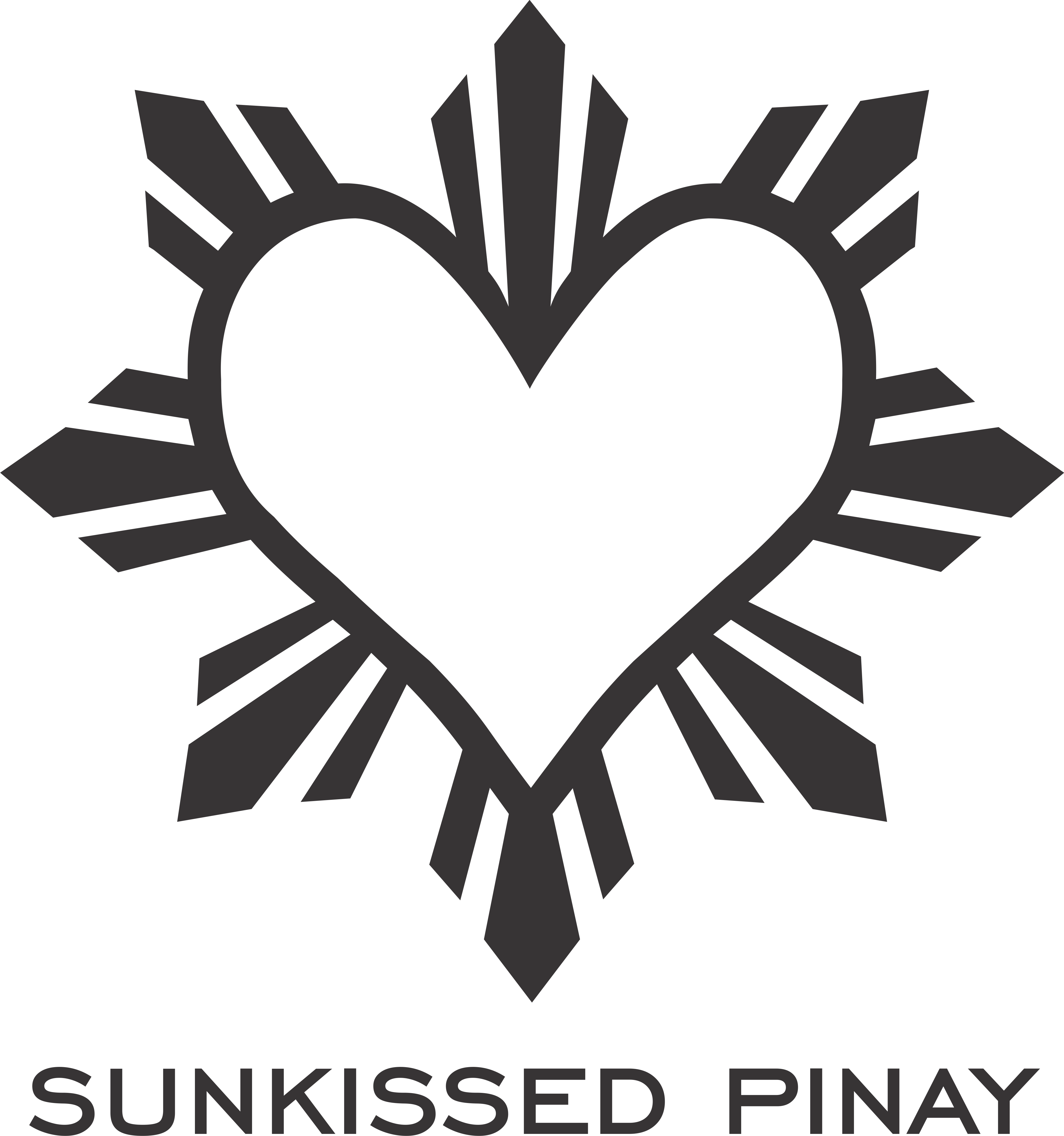 Black heart-shaped design with radiating sunburst rays above the text 'SUNKISSED PINAY'.