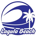 Logo for Lagula Beach featuring a stylized wave, a palm tree, and the text 'Lagula Beach'.