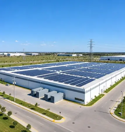 Paneles solares de Energía Real instalados en la cubierta de una nave industrial