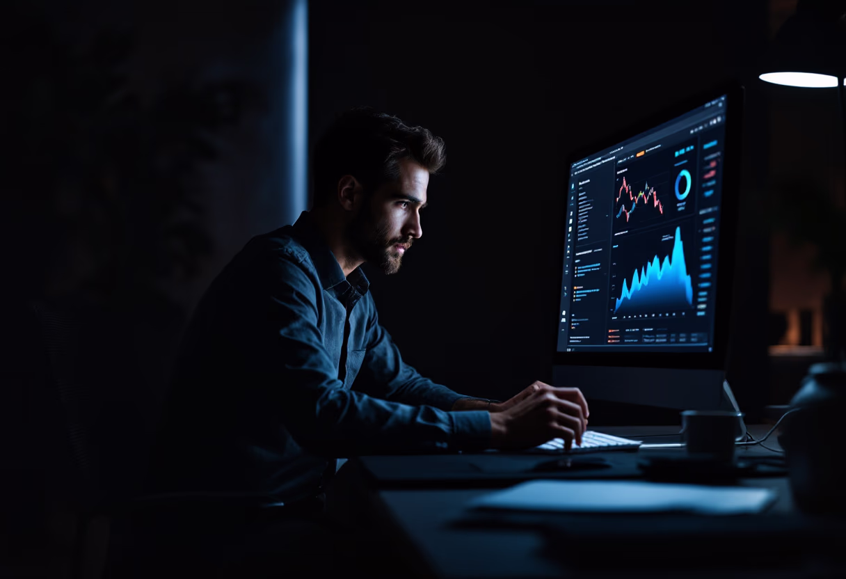 image of business professional reviewing analytics (for a hr tech)