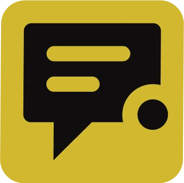 A black and yellow icon with a speech bubble.