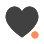A black heart with an orange arrow in the middle.