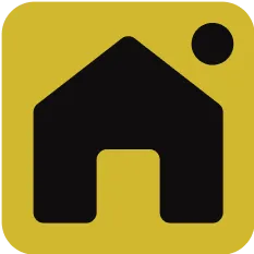 A black and yellow icon of a house.