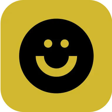 A yellow and black square with a smiley face.