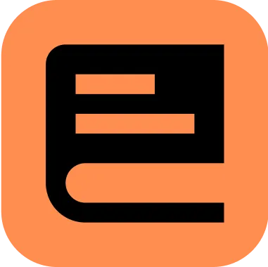 A black and orange square with the letter e on it.