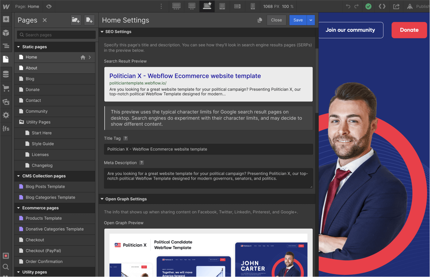 SEO - Politician X Webflow Template