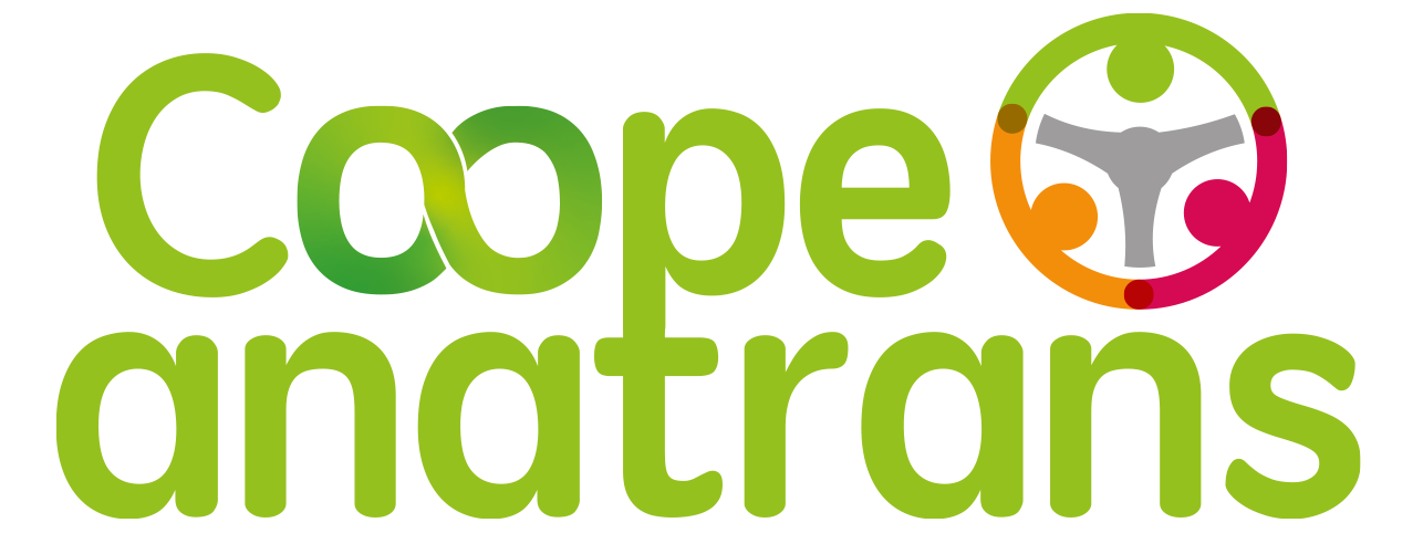 Logo with text 'Coope anatrans' in green and an abstract circular icon of three stylized human figures in green, orange, and pink.