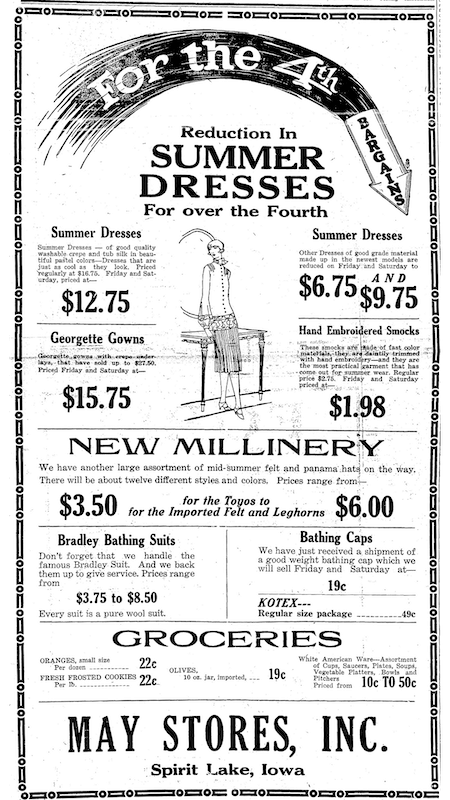A retro flyer for May Stores summer dresses.
