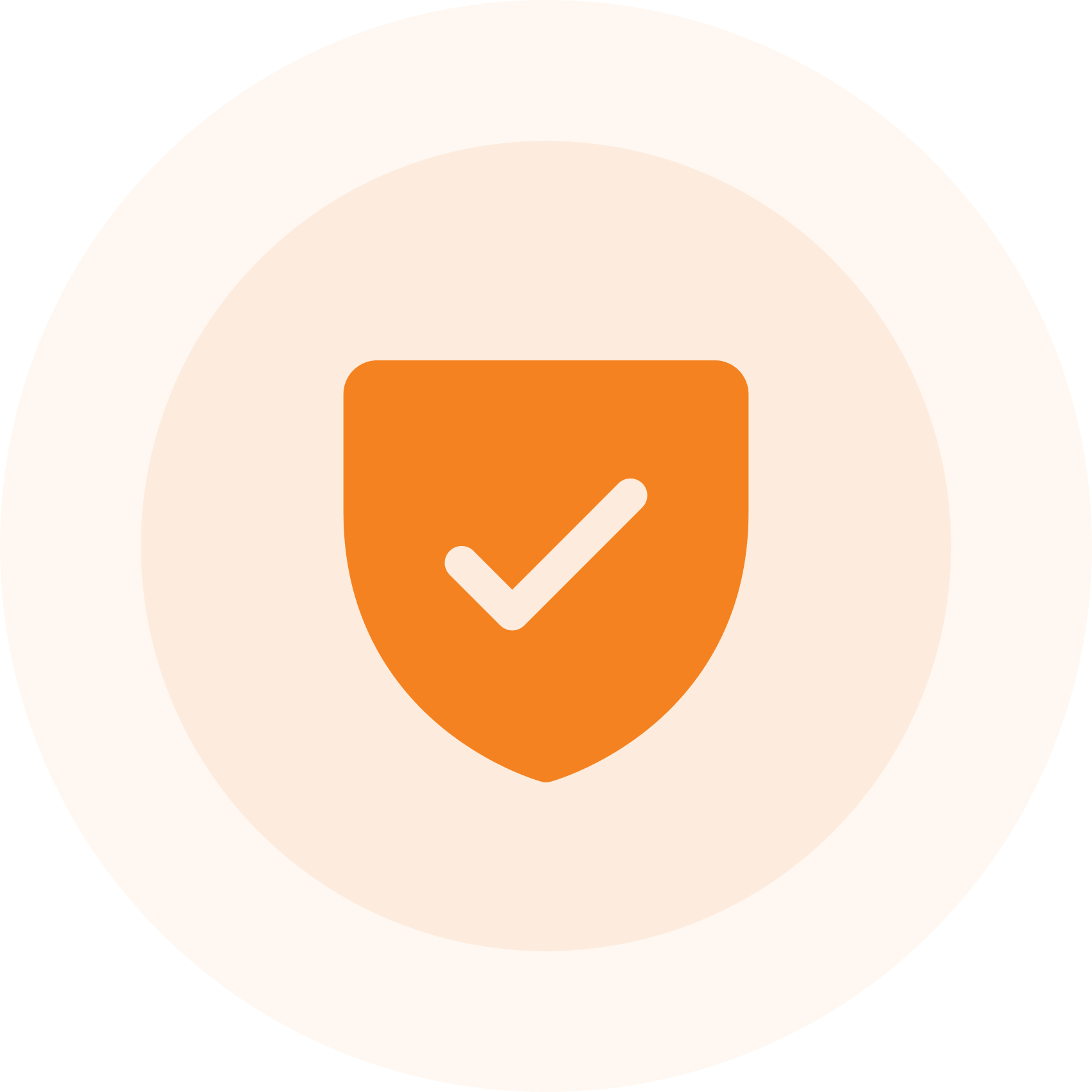 Orange shield icon with a checkmark inside, symbolizing security or verified protection.