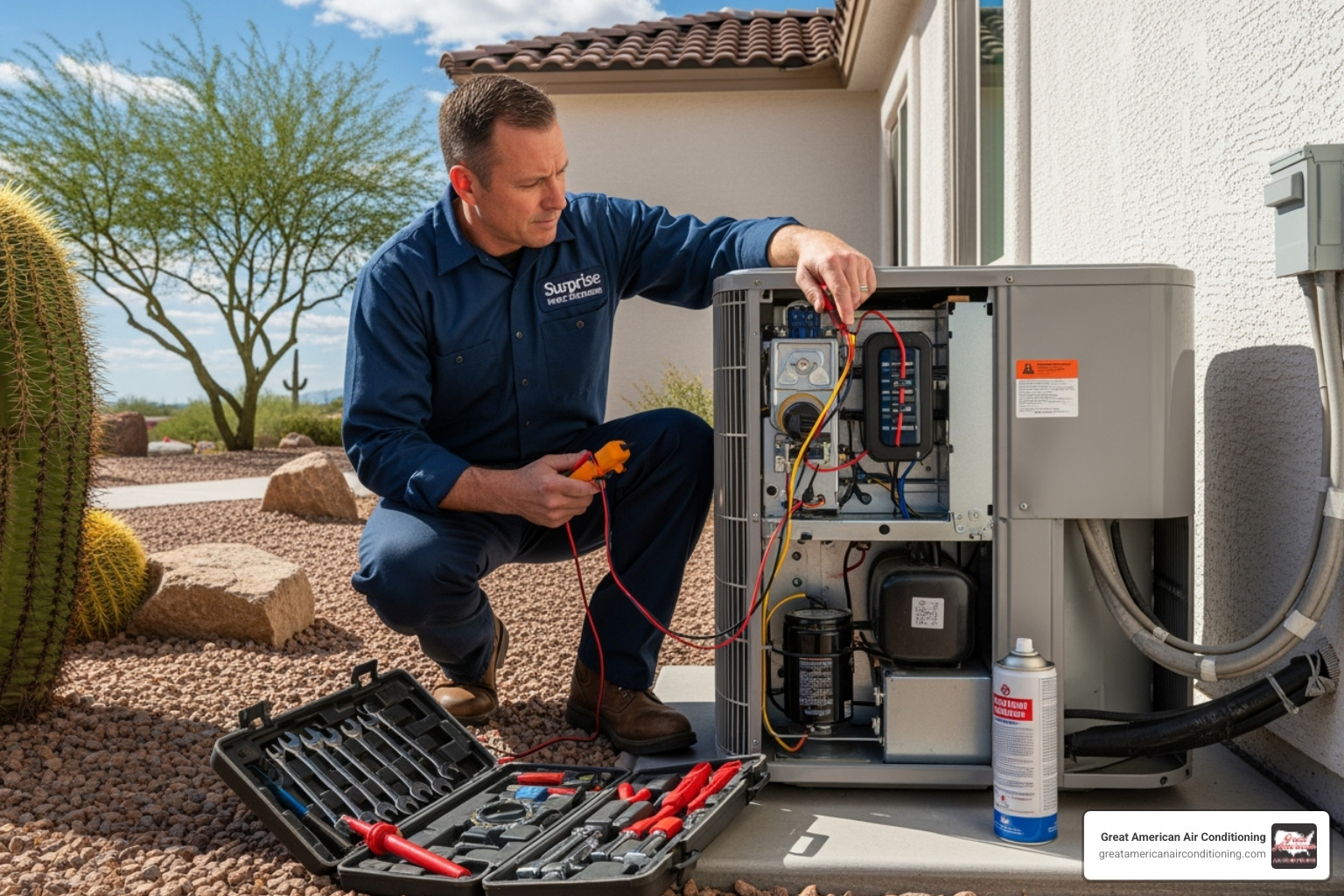 Technician performing an AC tune-up - 24 7 ac repair surprise az
