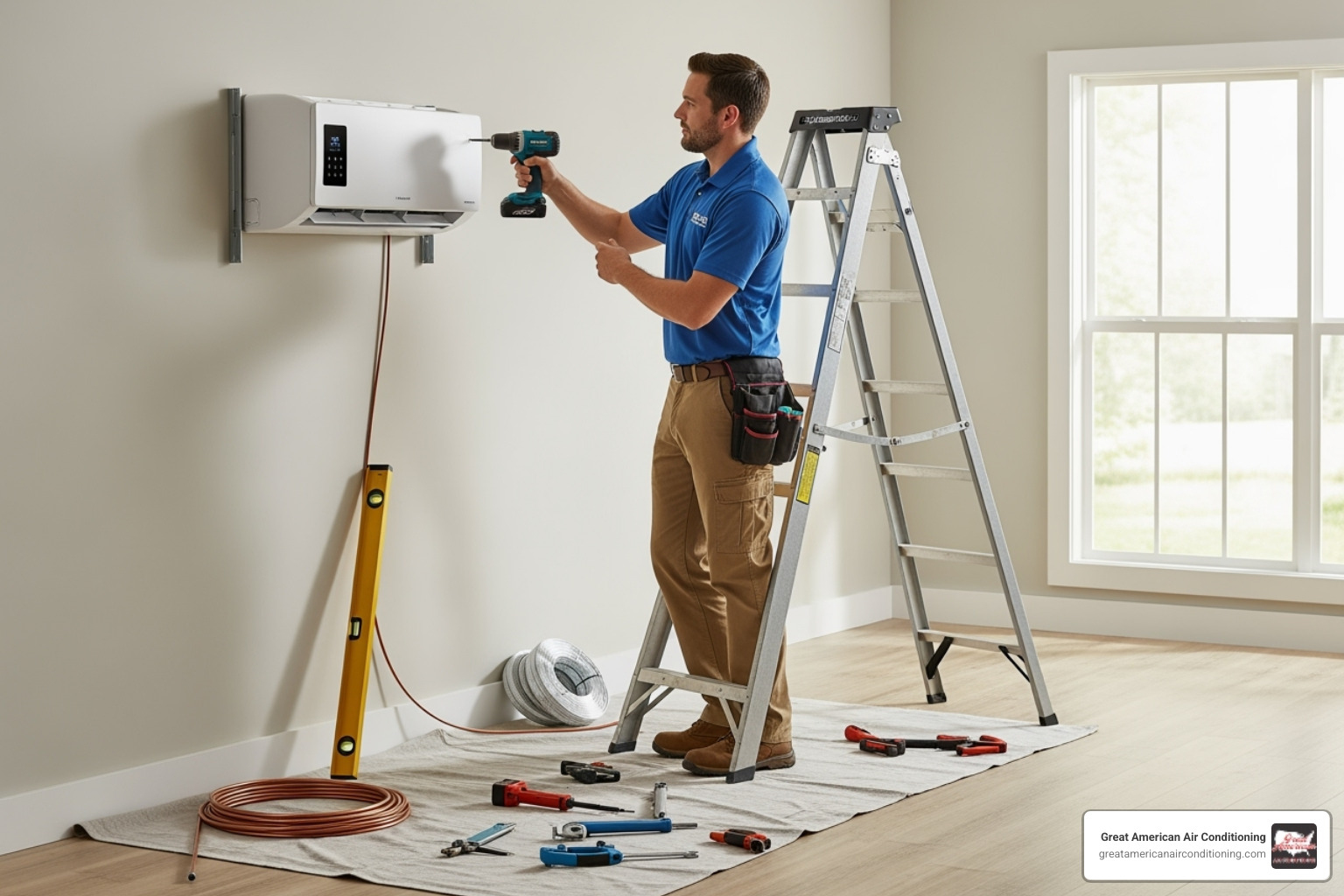 technician installing indoor unit - ductless ac installation gilbert