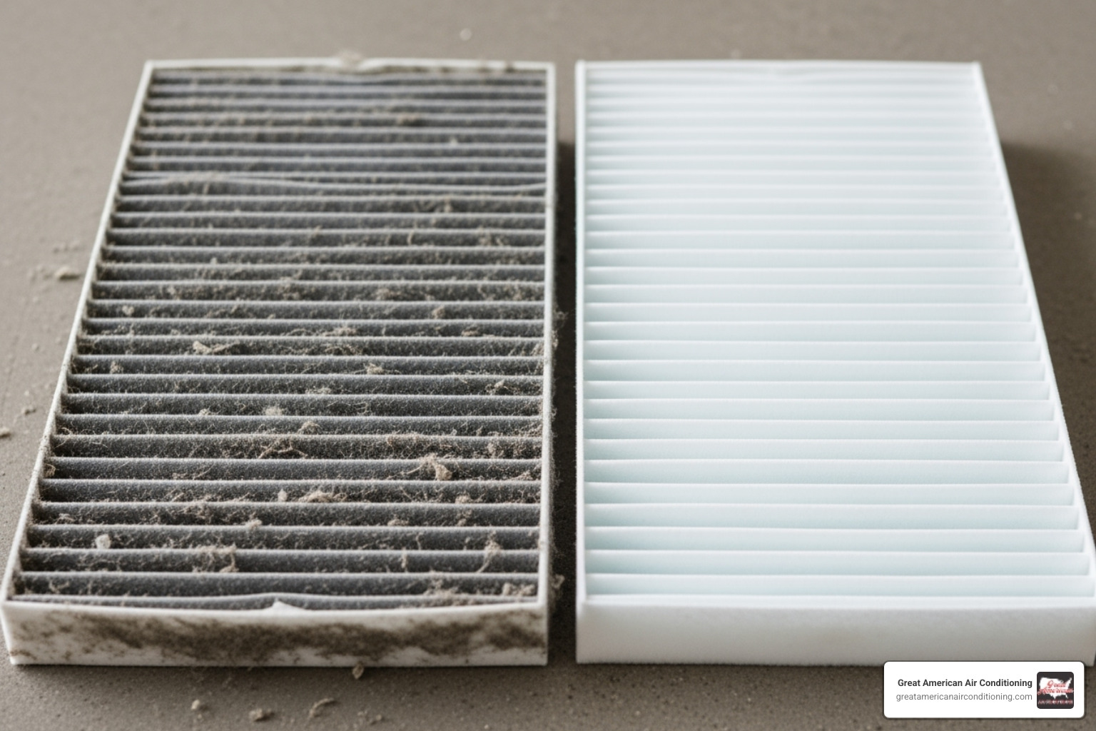 a dusty, clogged HVAC filter next to a clean one - heating repair chandler az