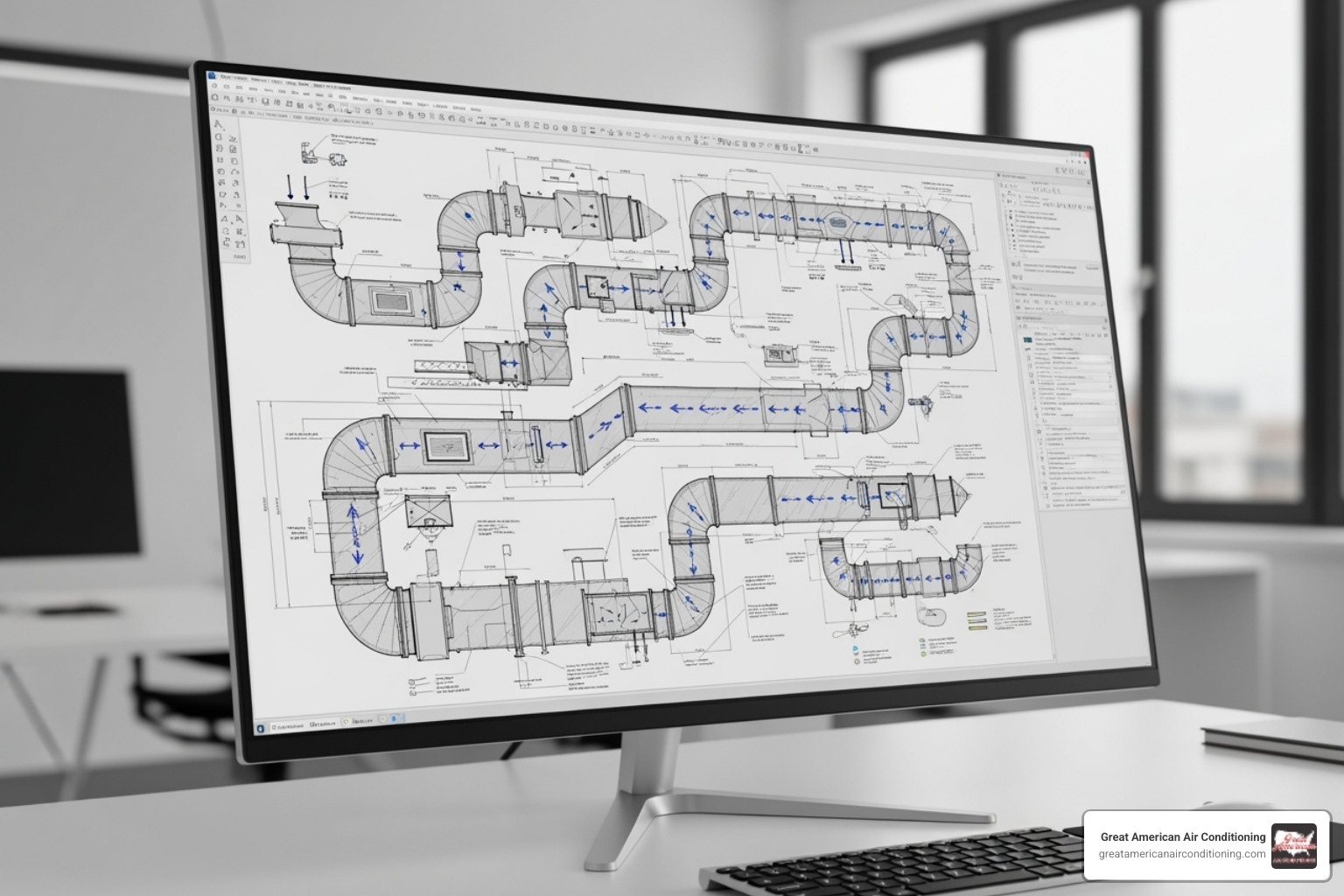of a CAD drawing or blueprint of a ductwork layout - ductwork installation peoria az