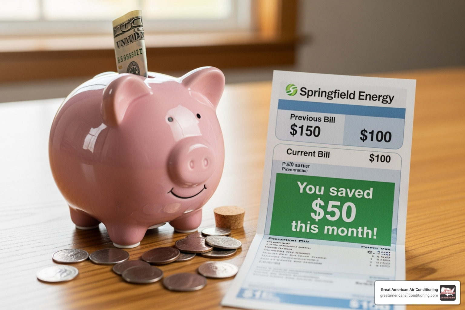 of a piggy bank next to an energy bill showing savings - ac installation avondale az of a piggy bank next to an energy bill showing savings - ac installation avondale az