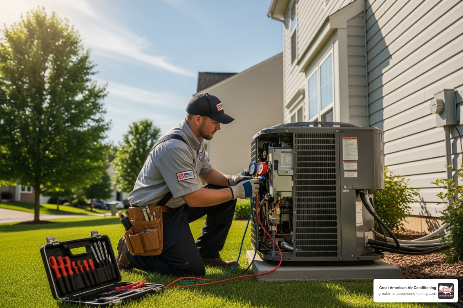 HVAC technician servicing an outdoor unit - hvac service glendale az HVAC technician servicing an outdoor unit - hvac service glendale az
