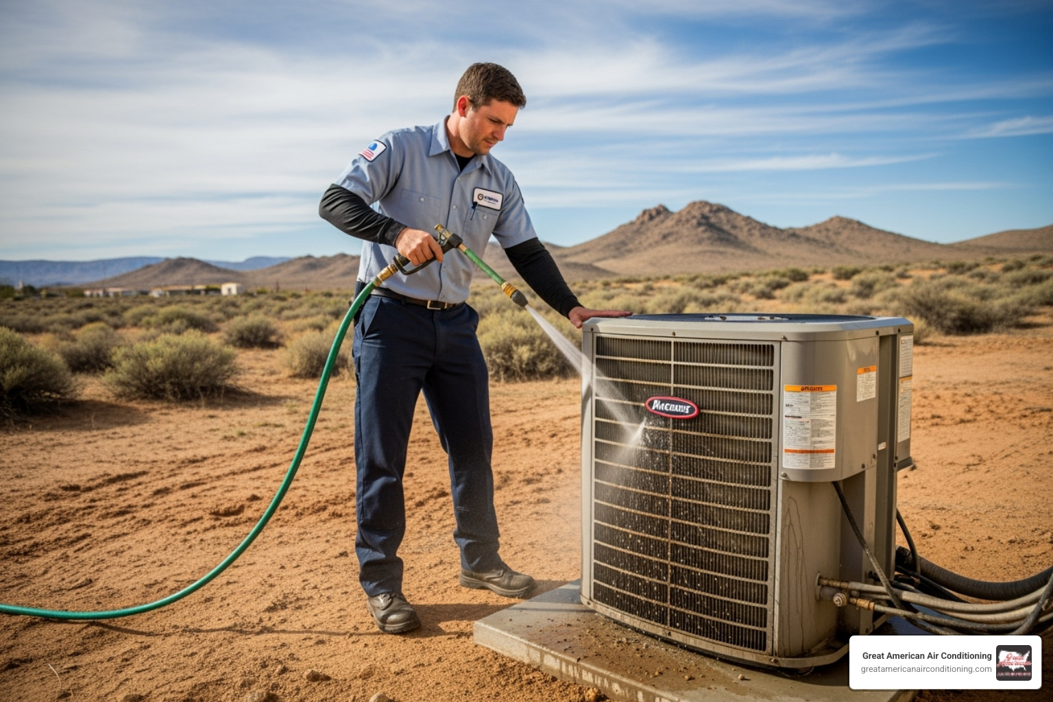 technician cleaning a dusty outdoor AC unit - ac service surprise az technician cleaning a dusty outdoor AC unit - ac service surprise az
