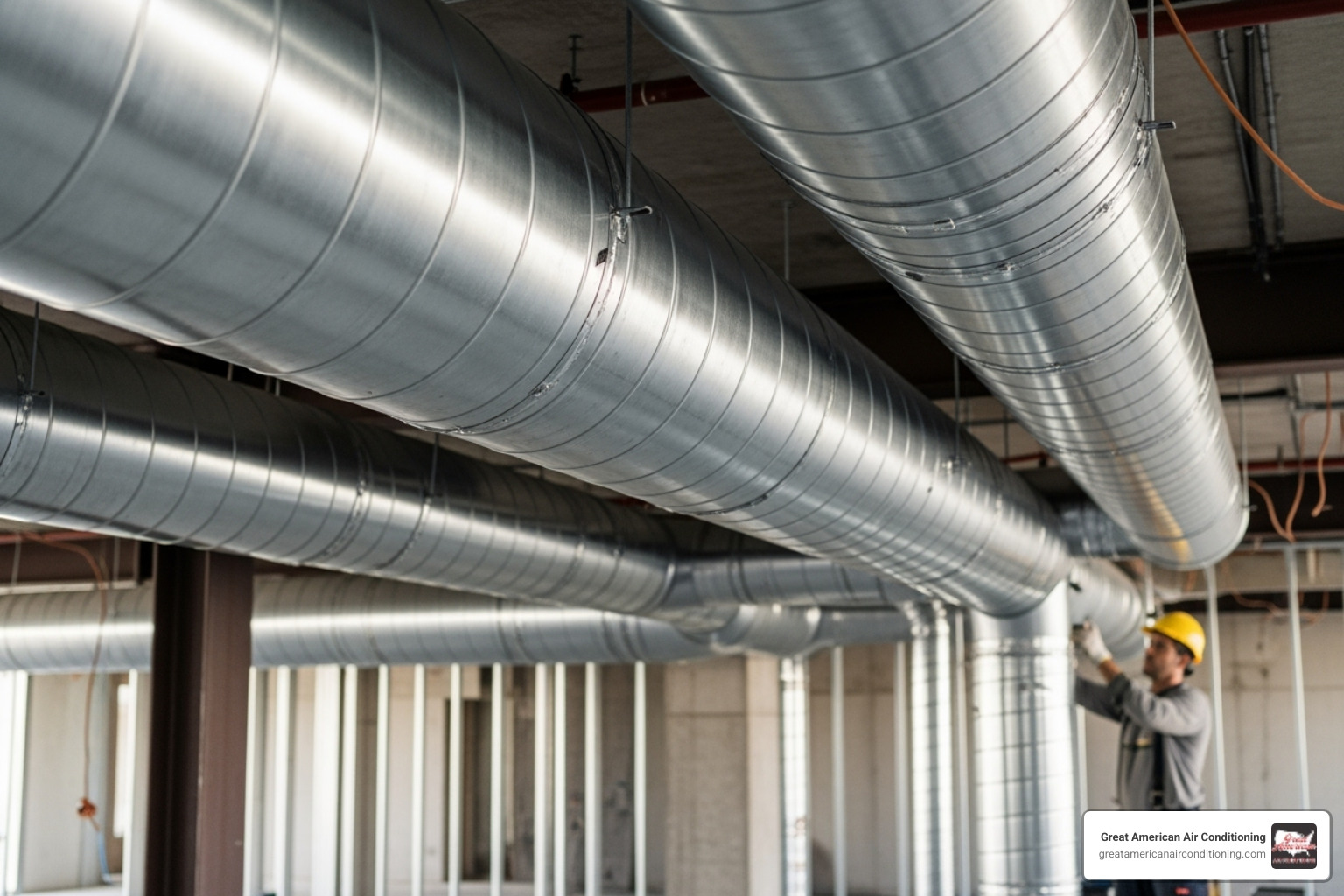 new, shiny metal ductwork being installed - air duct repair scottsdale