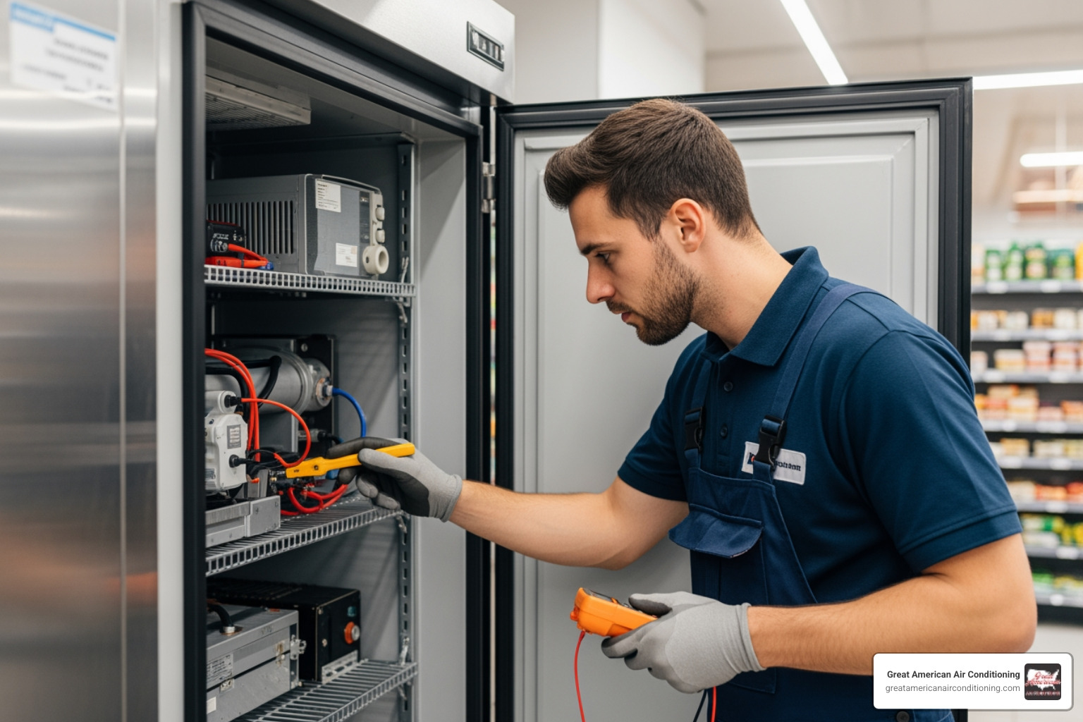 commercial refrigeration repair technician inspecting equipment - refrigeration repair phoenix