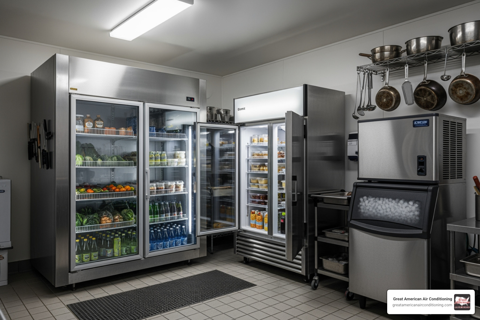 commercial refrigeration units including a walk-in cooler, reach-in refrigerator, and ice machine - refrigeration repair phoenix