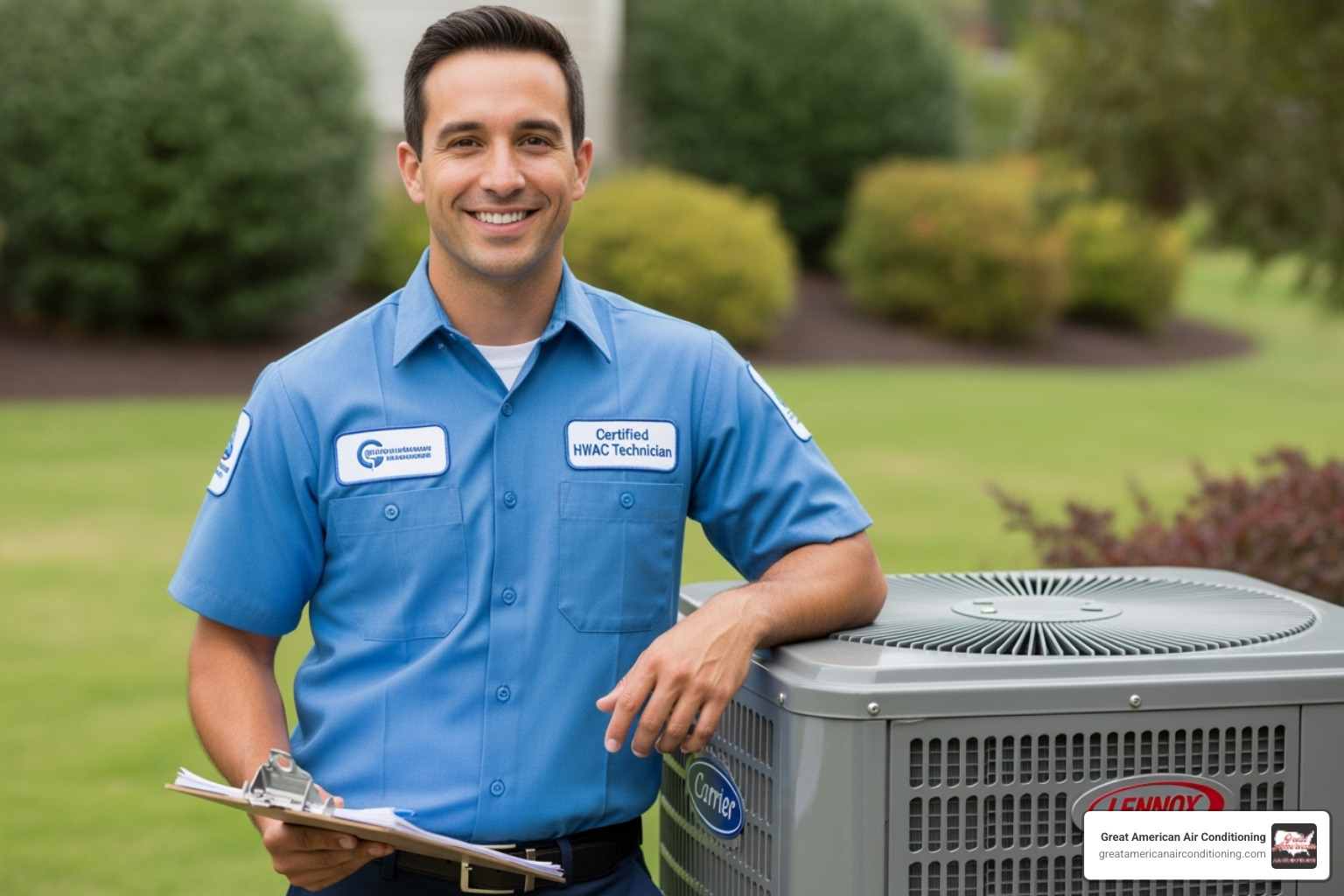 Friendly, certified technician holding a clipboard - ac repair avondale az