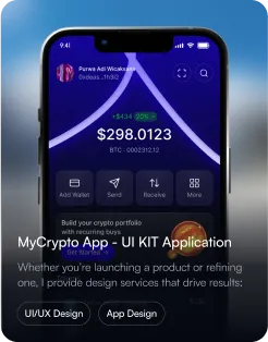A cell phone with the text mycrypop app - uit application.