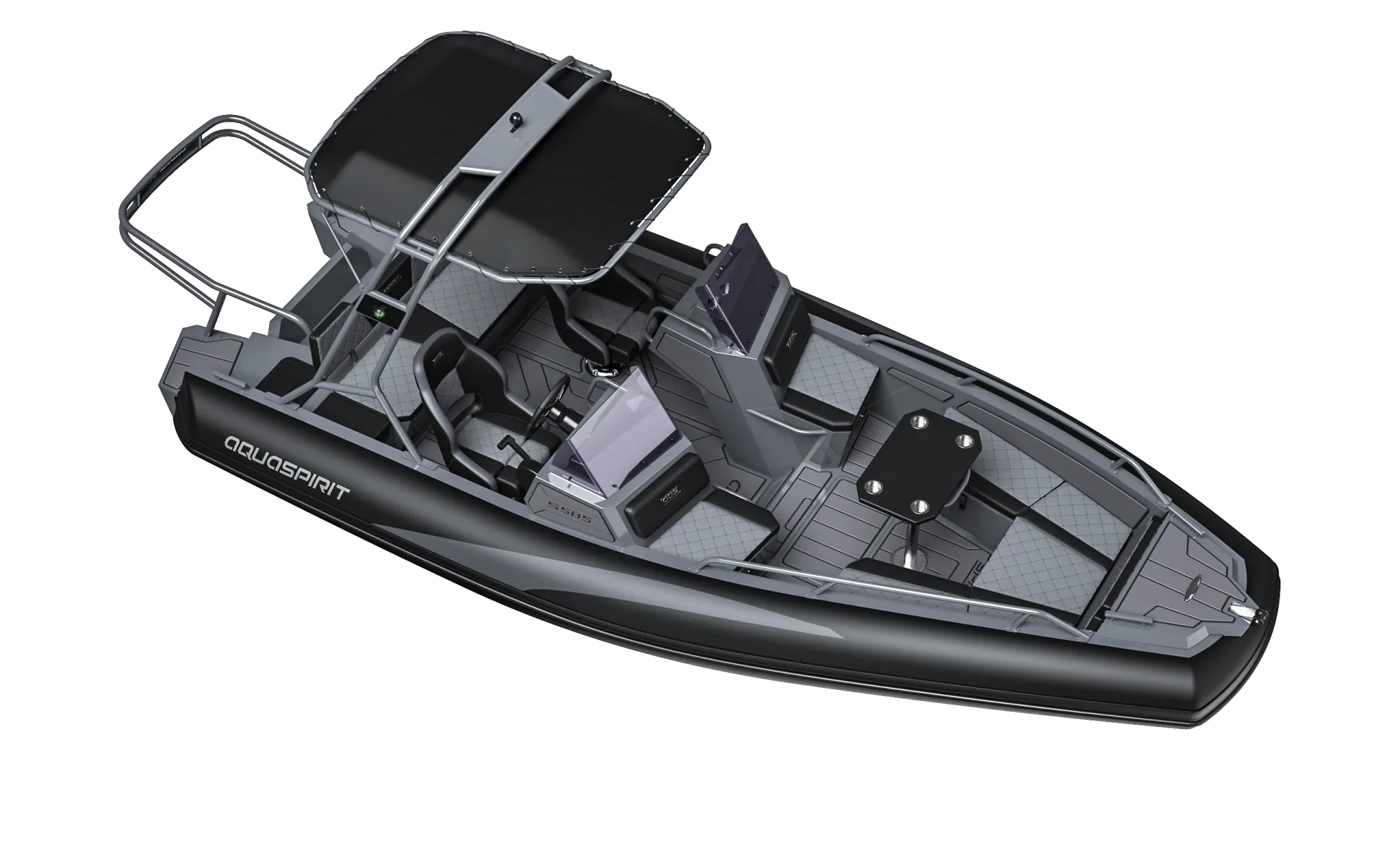 AQUASPIRIT S585 DC (Dual Console) luxe aluminium RIB met veel ruimte dankzij D-tubes geschikt voor 8 personen en maximaal 150 pk buitenboordmotor. Snelle rubberboot en RIB.