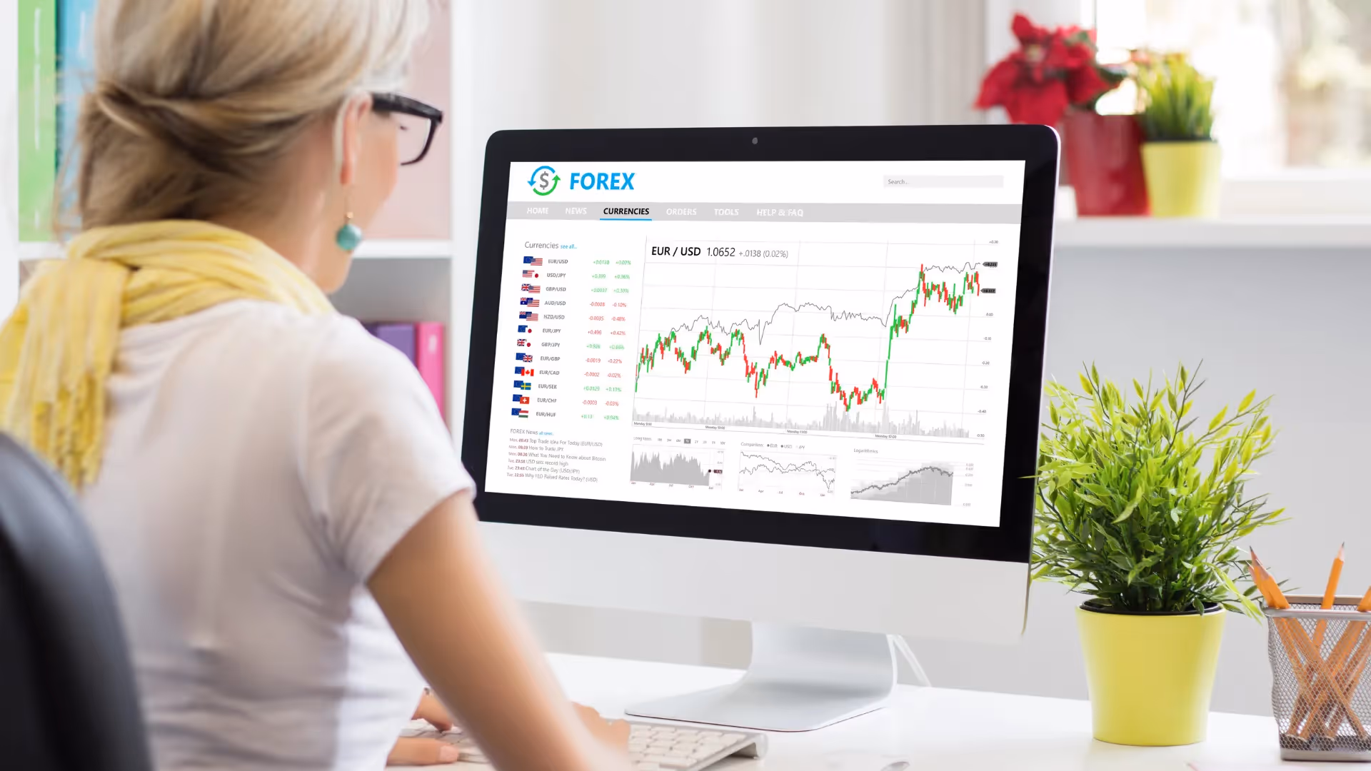 woman trading on a desktop - Traders Technical Analysis