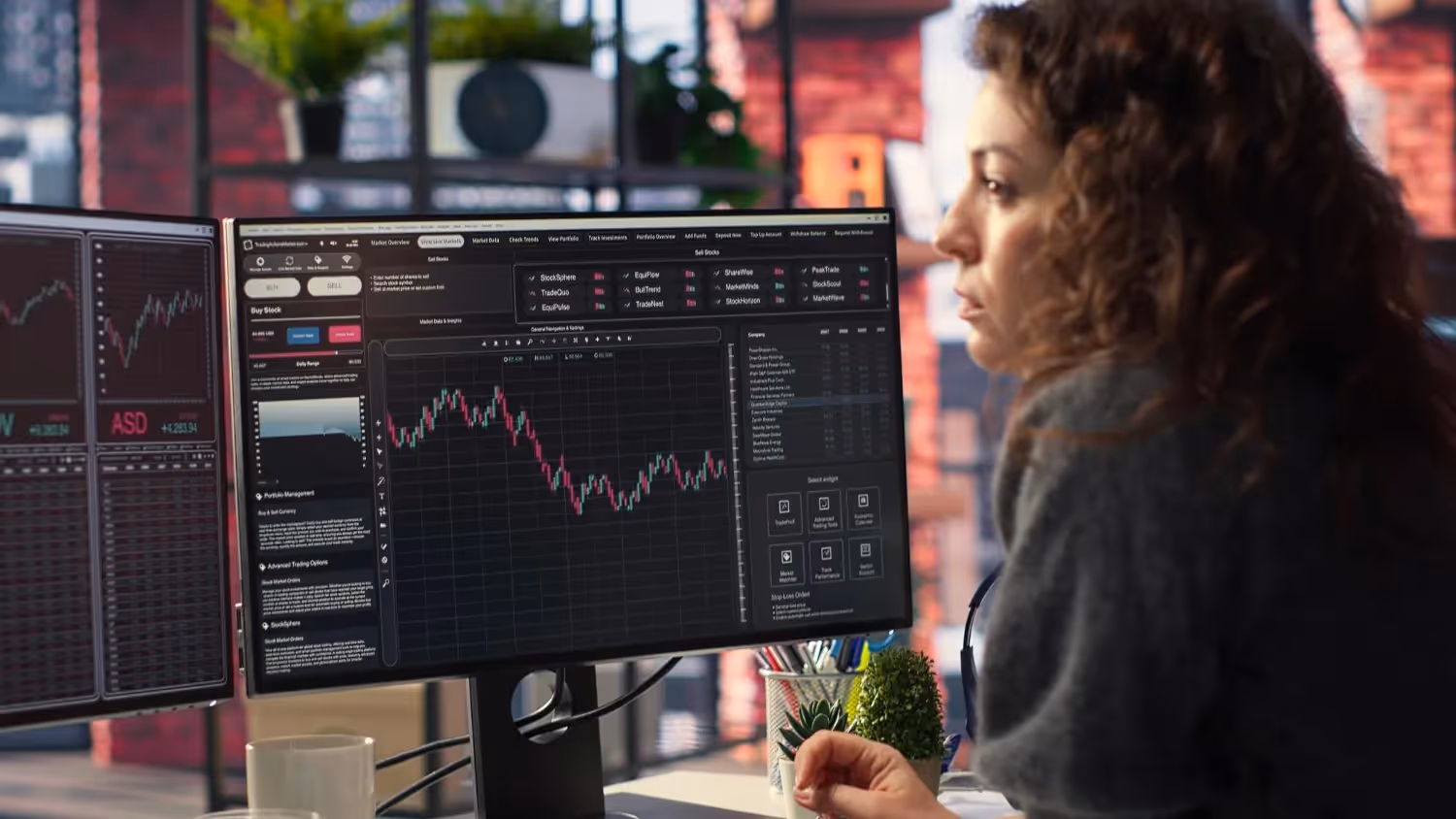 woman trading on a desktop - Dow Jones Index vs S&P 500
