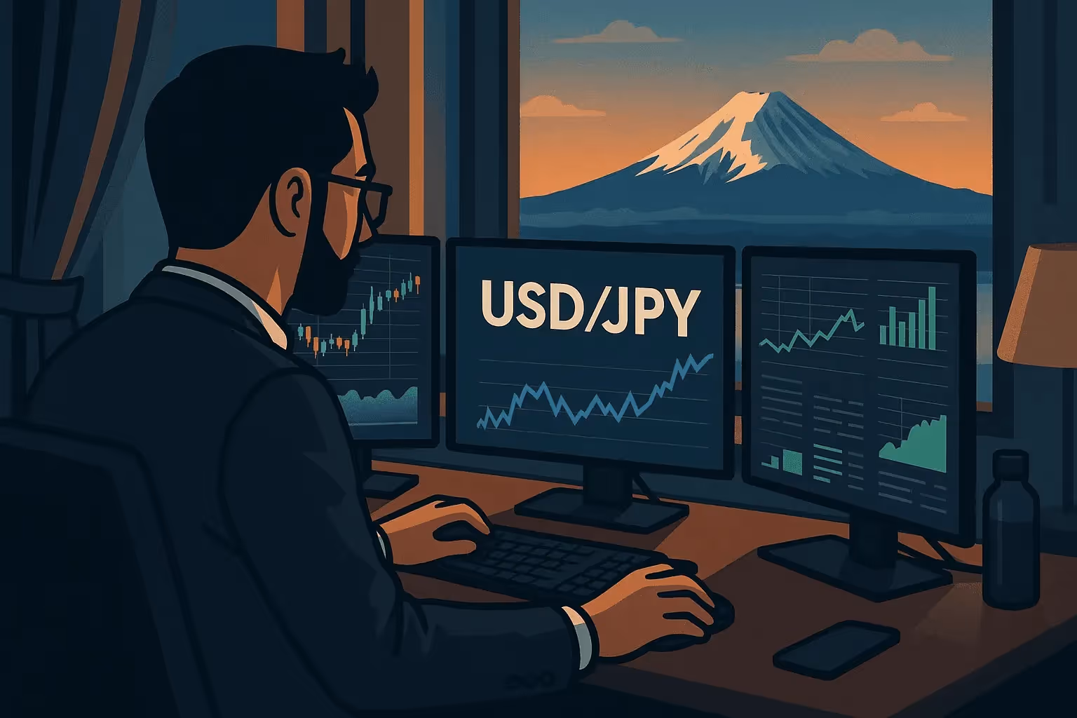Man analyzing forex charts for timing - Best Time to Trade USDJPY