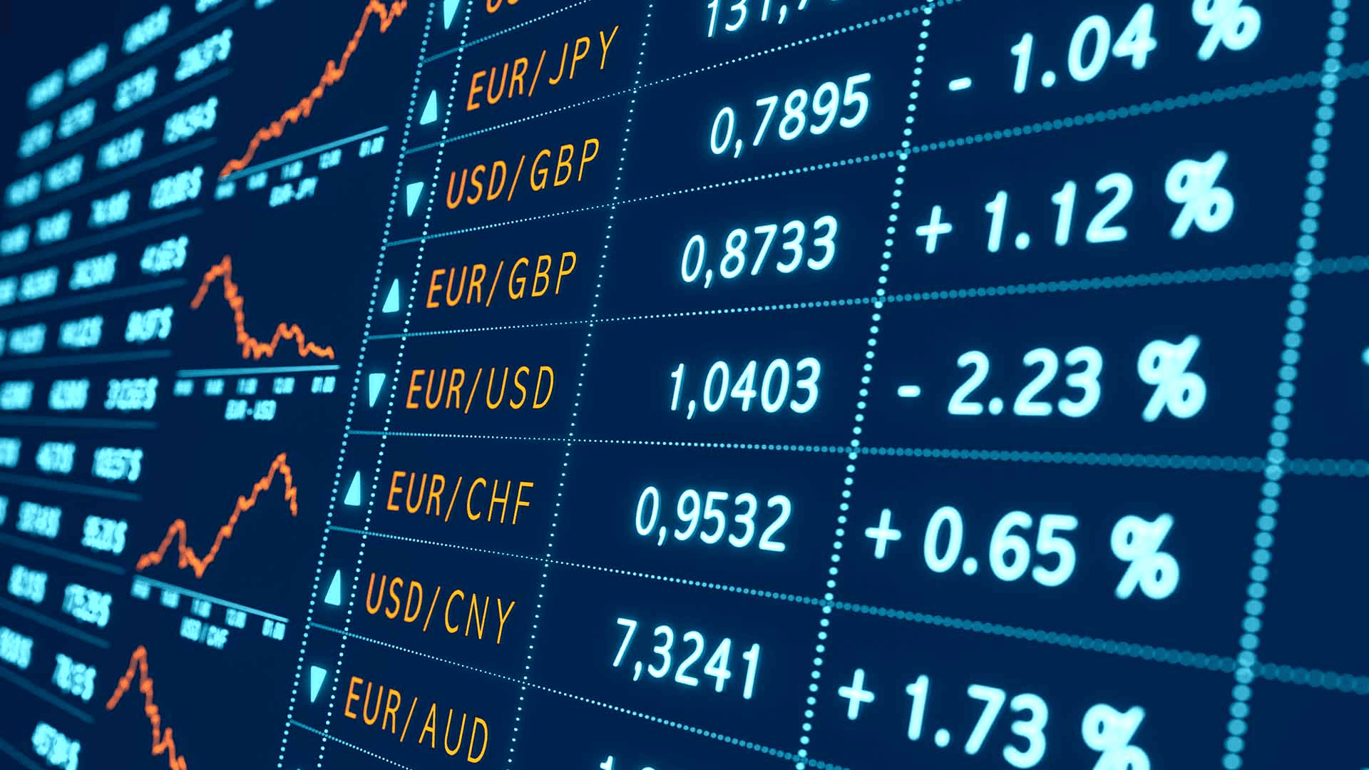 Digital screen displaying foreign currency exchange - Best Currency Pairs to Trade for Beginners 
