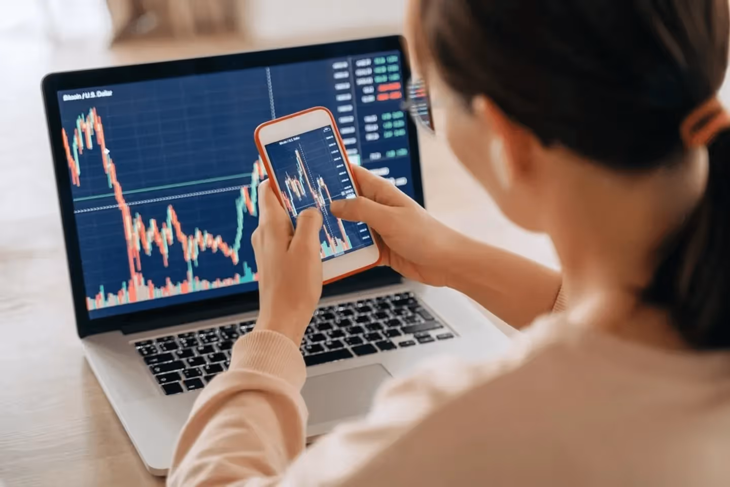 Woman analyze markets across multiple devices - How to Recover from a Blown Trading Account