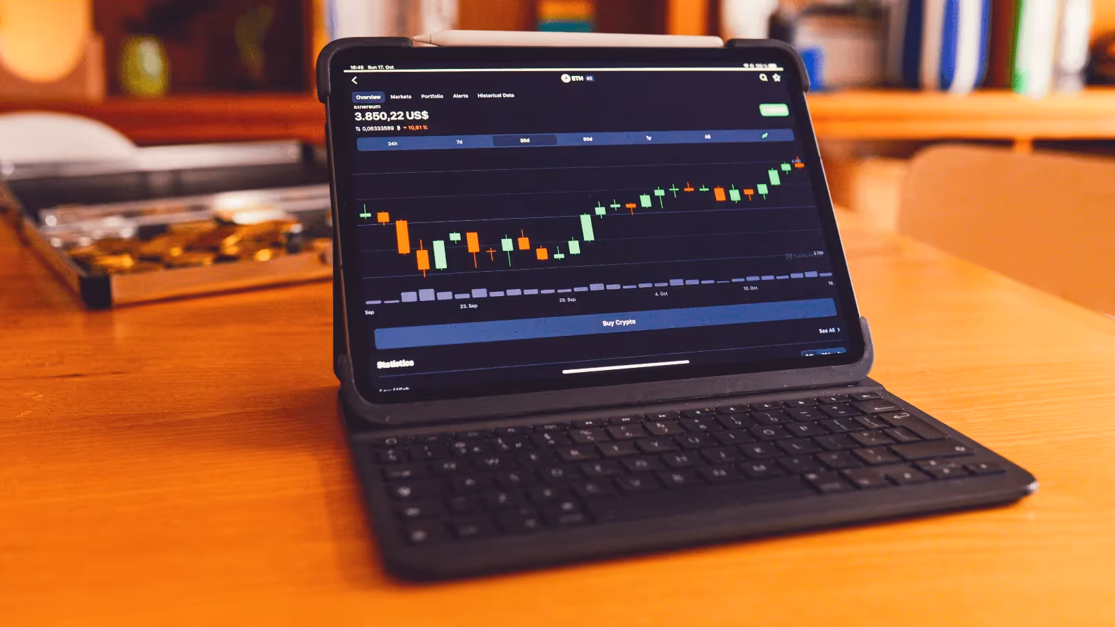  Tablet showing cryptocurrency trading chart -  Stop Loss vs Stop Limit