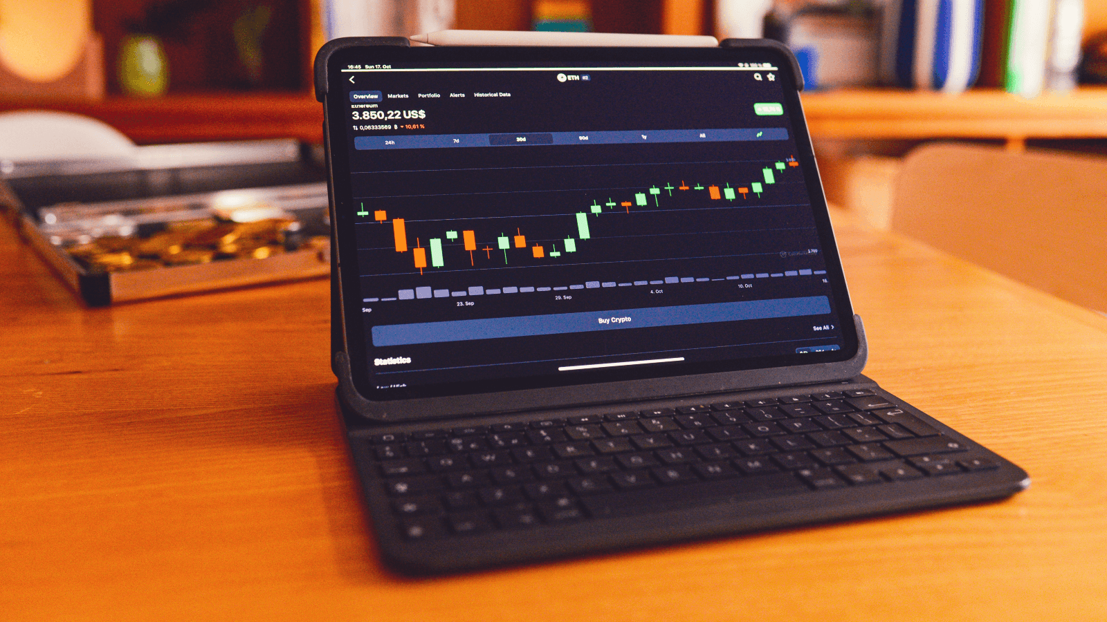  Tablet showing cryptocurrency trading chart -  Stop Loss vs Stop Limit