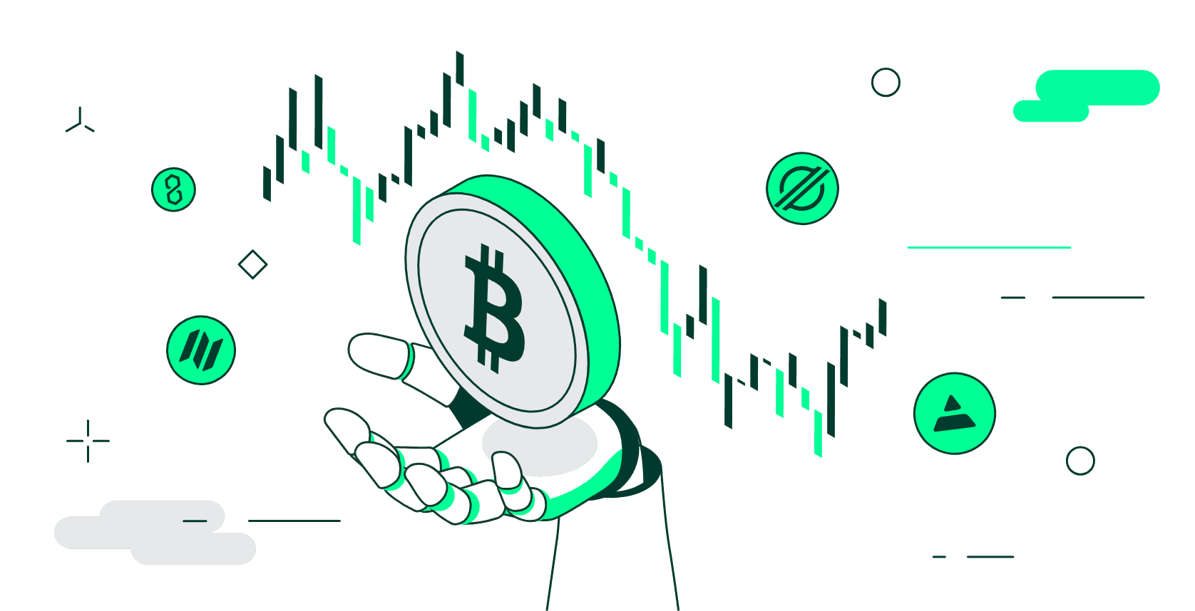 Robot hand holding digital Bitcoin coin - What is a Conditional Order 