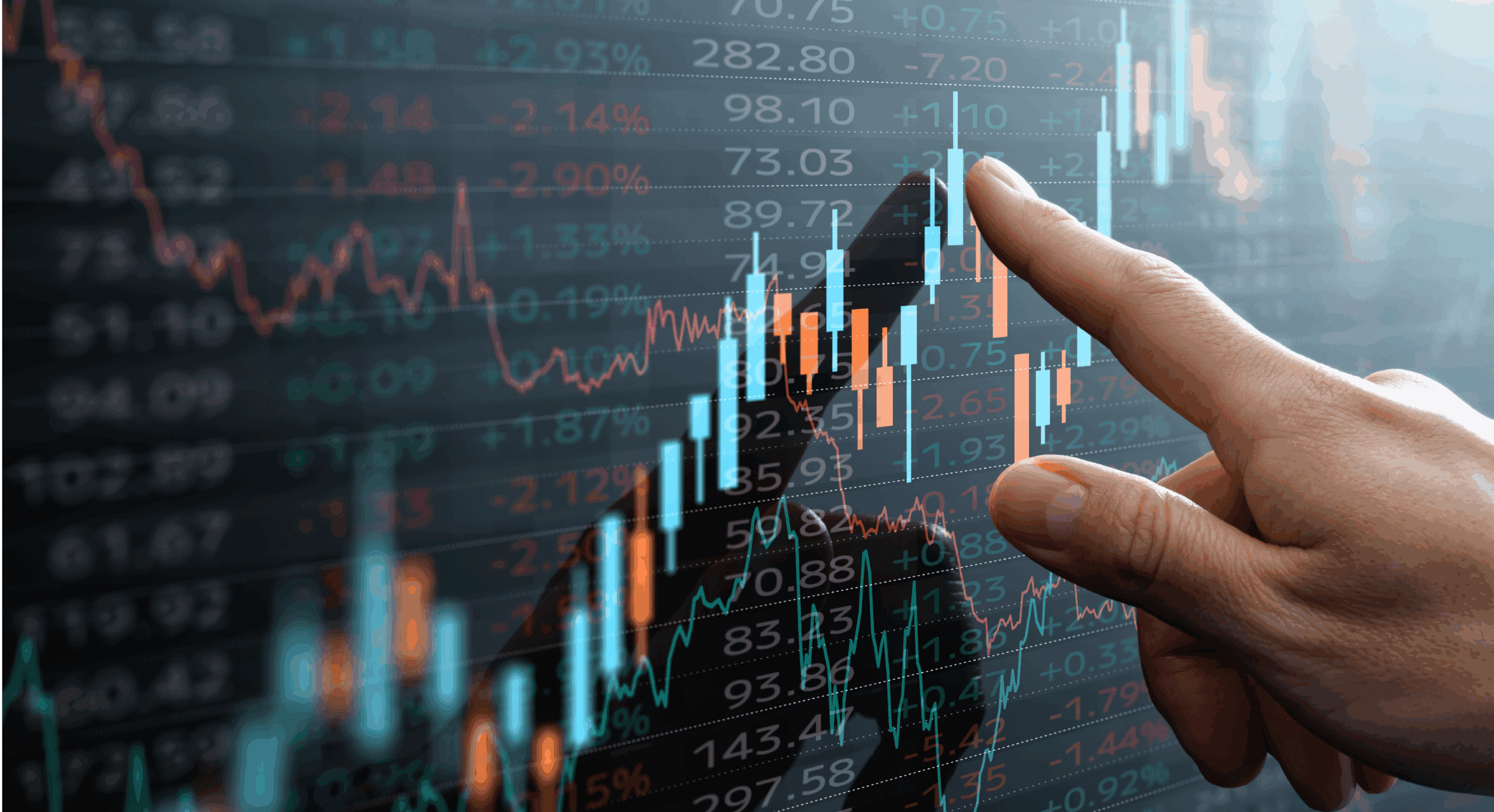 Hand pointing at rising stock charts - Trading Challenges