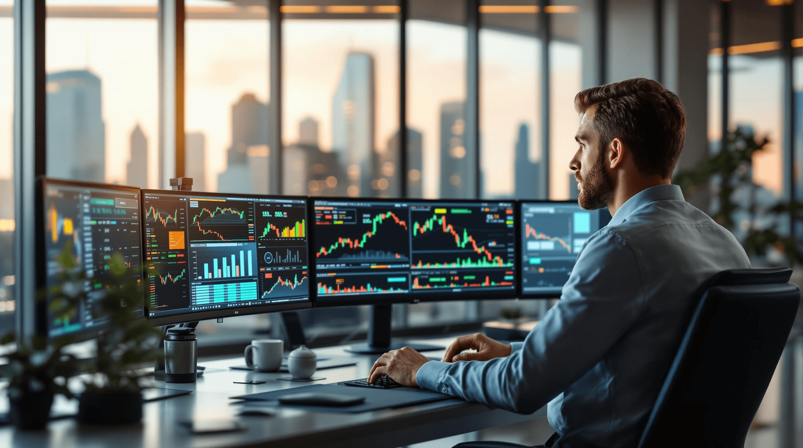 Trader monitoring multiple stock market screens - What Is Funded Firm