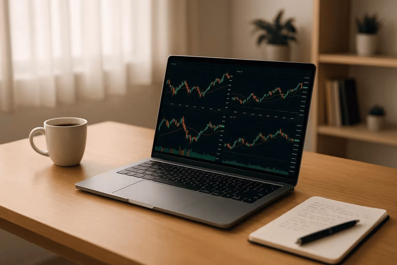 Four technical market charts on laptop - Instant Funding Rules