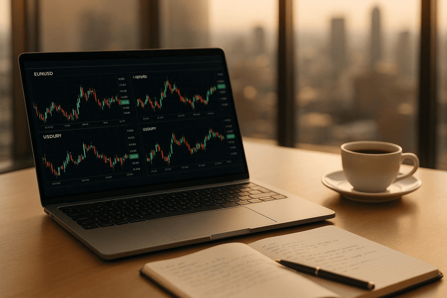 Laptop displaying various currency exchange charts - Top 10 Prop Firms 2025