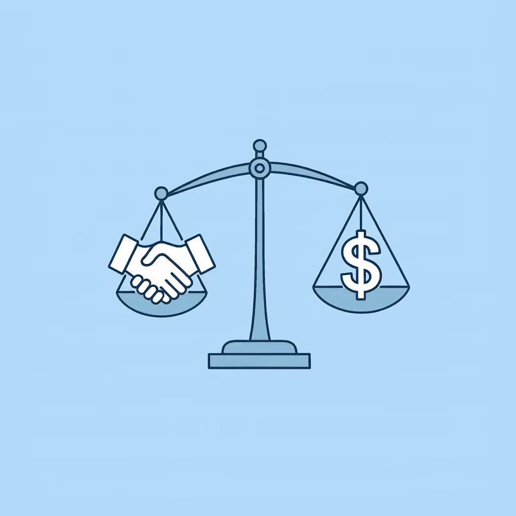 Balance scale comparing legitimate prop firms that share profits with traders versus firms that rely on challenge fees