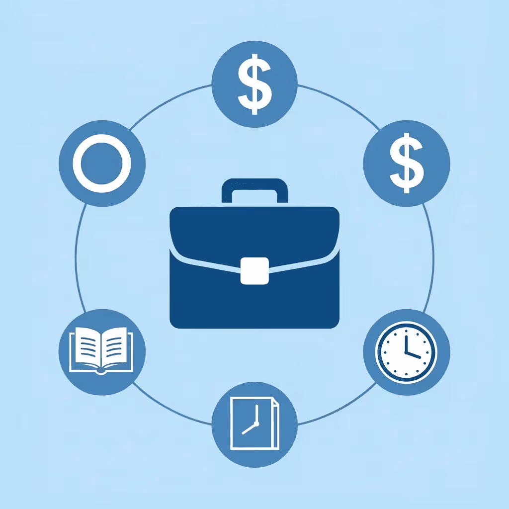 Central trader icon connected to three surrounding icons representing capital access, trading infrastructure, and profit sharing