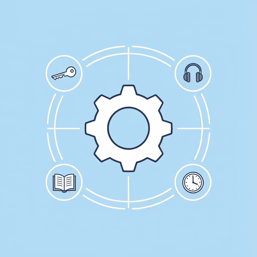 Central hub showing three interconnected elements: evaluation structure, capital access, and support systems for prop firm selection