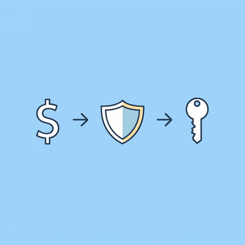 Three-step process showing upfront fee payment, evaluation phase, and access to trading capital