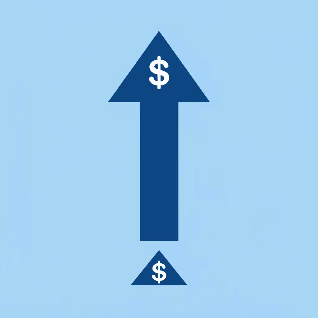 Upward arrow showing growth from a smaller amount to $2 billion in prop trading capital