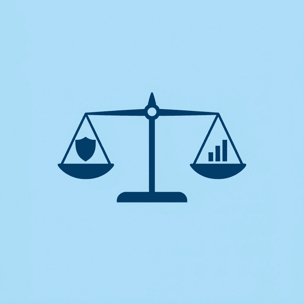 Balance scale comparing quick profits on one side versus consistent risk management on the other