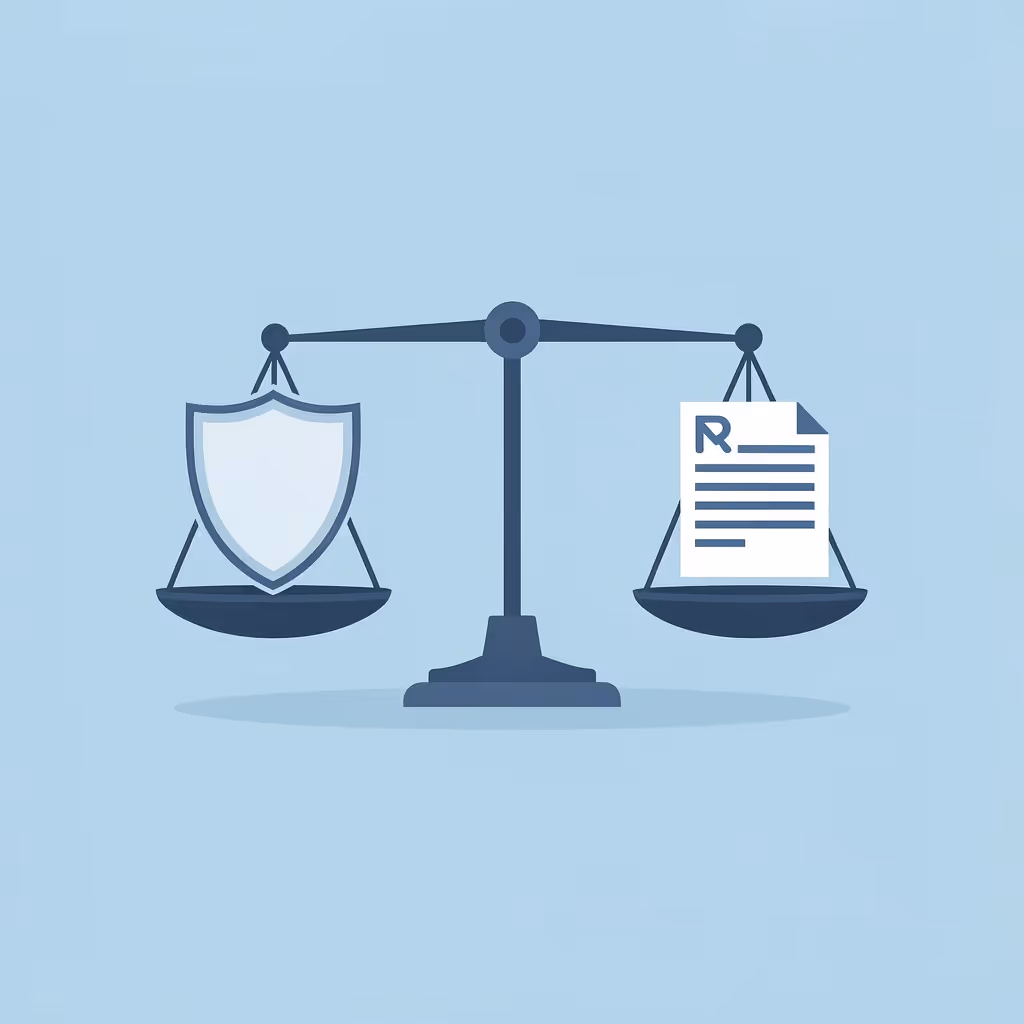 Balance scale showing business compliance on one side and trader fund protection on the other