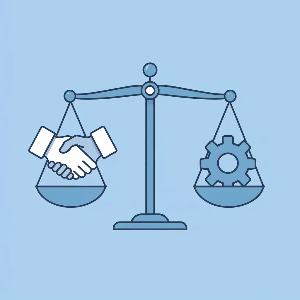 Balance scale comparing firm compatibility on one side and trading ability on the other