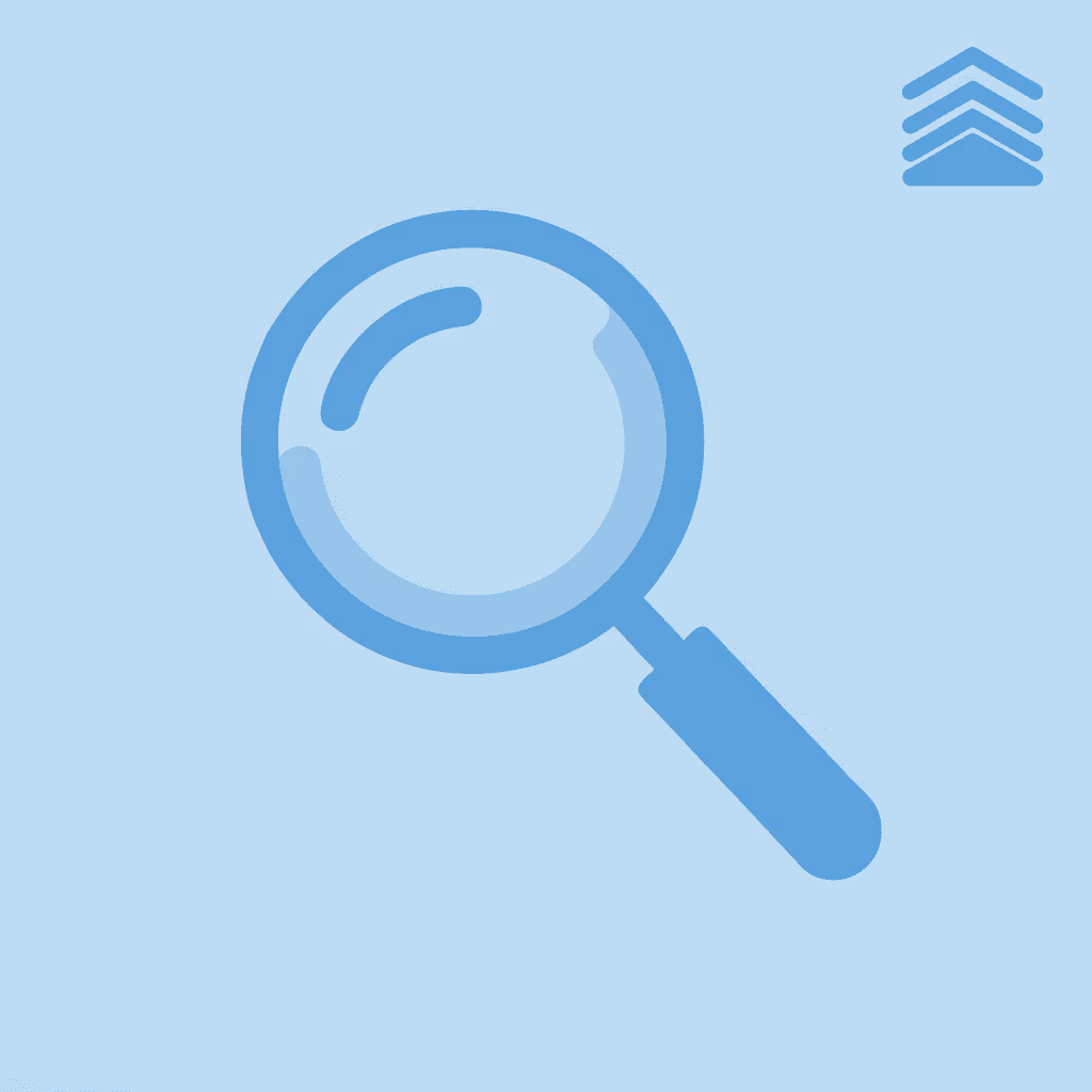 Magnifying glass icon representing the need to carefully analyze and evaluate prop firm details
