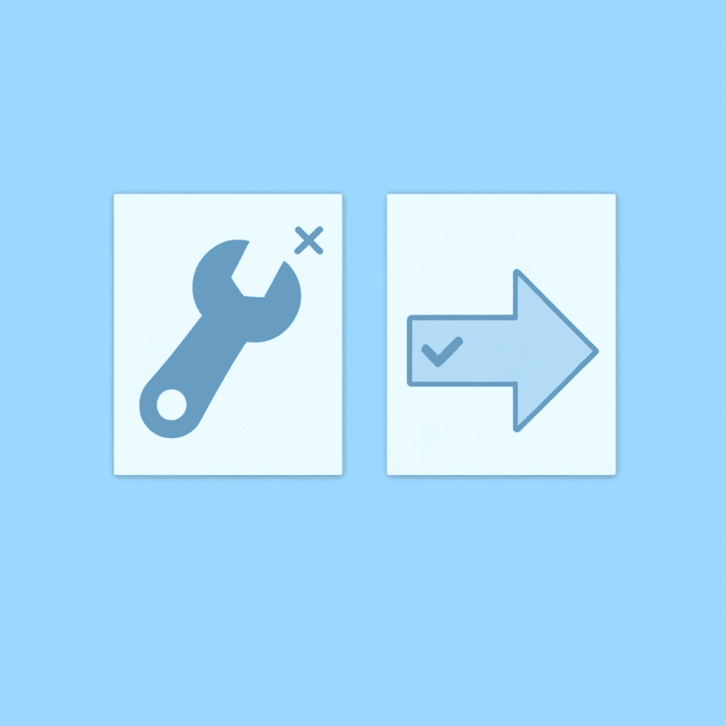 Before and after comparison showing the difficult evaluation process transformed into an easier challenge