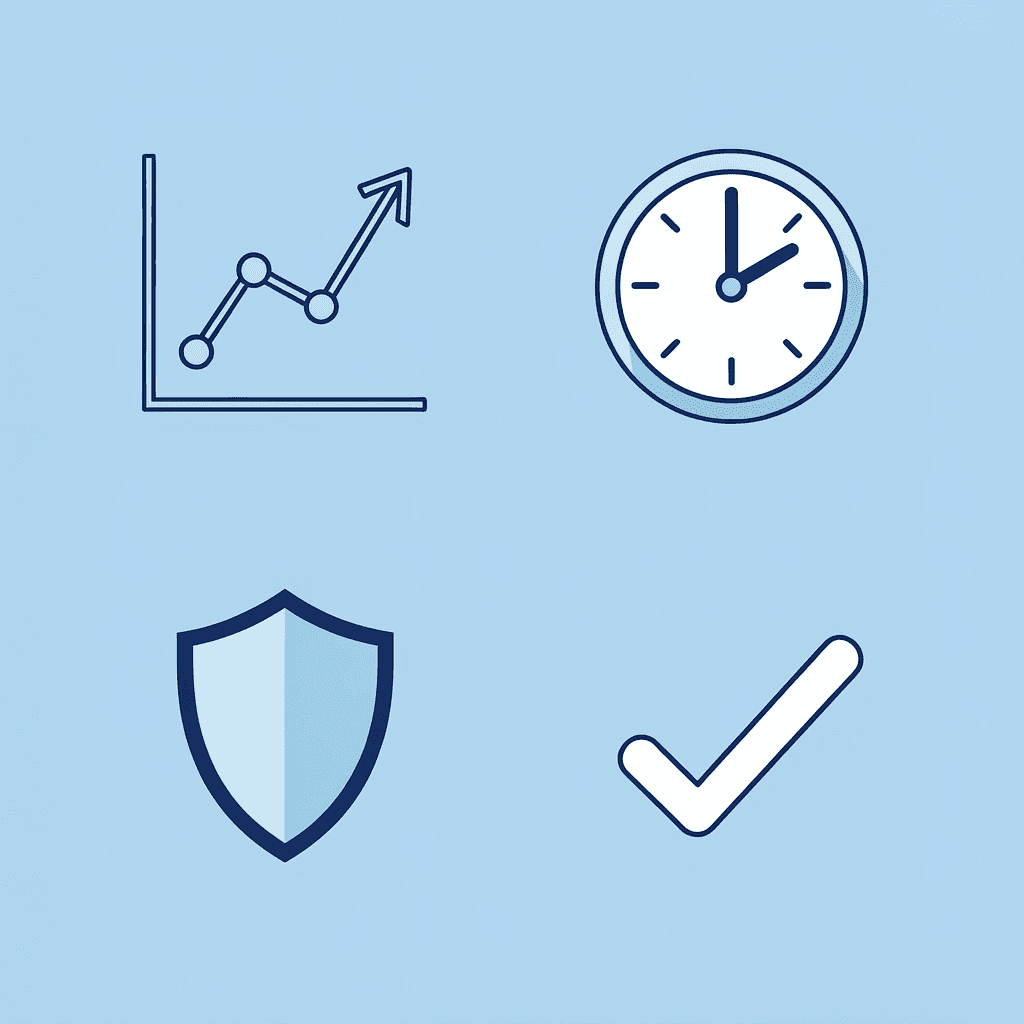 Four essential features for swing trading prop firms displayed in grid format